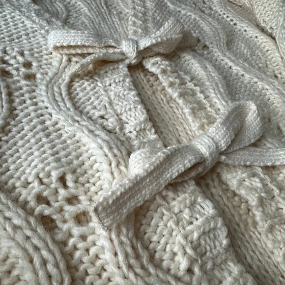 FREAK'S STORE Cream Cable Knit Open Front Tie Front Cardigan Sweater - Picture 6 of 9